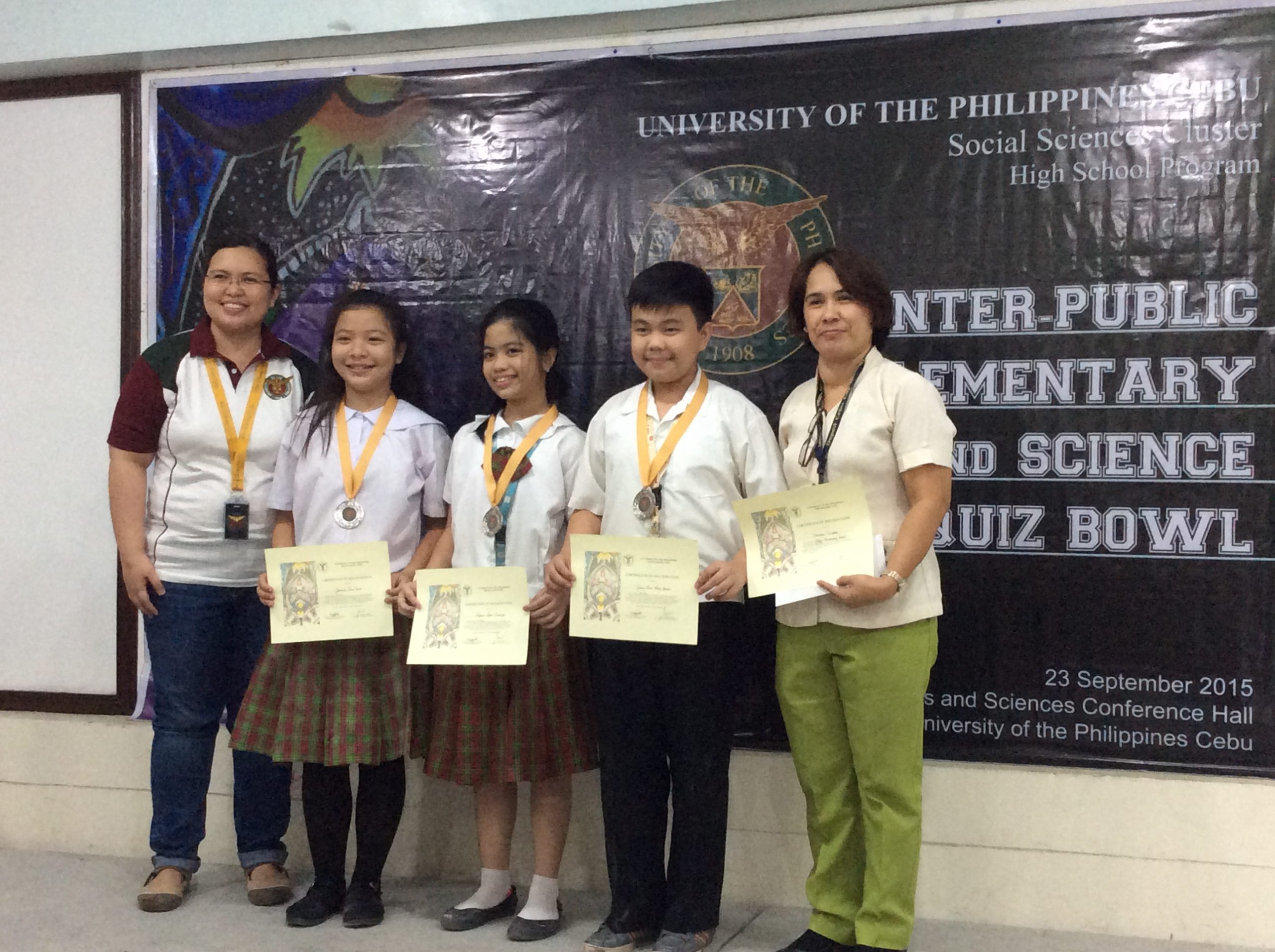 Second Place: Lahug Elementary School Contestants: Rafaela Zyun Canonigo, Jamaica Anel Conde, James River Philip Yuson Coach: Ms. Madelin B. Tinapay