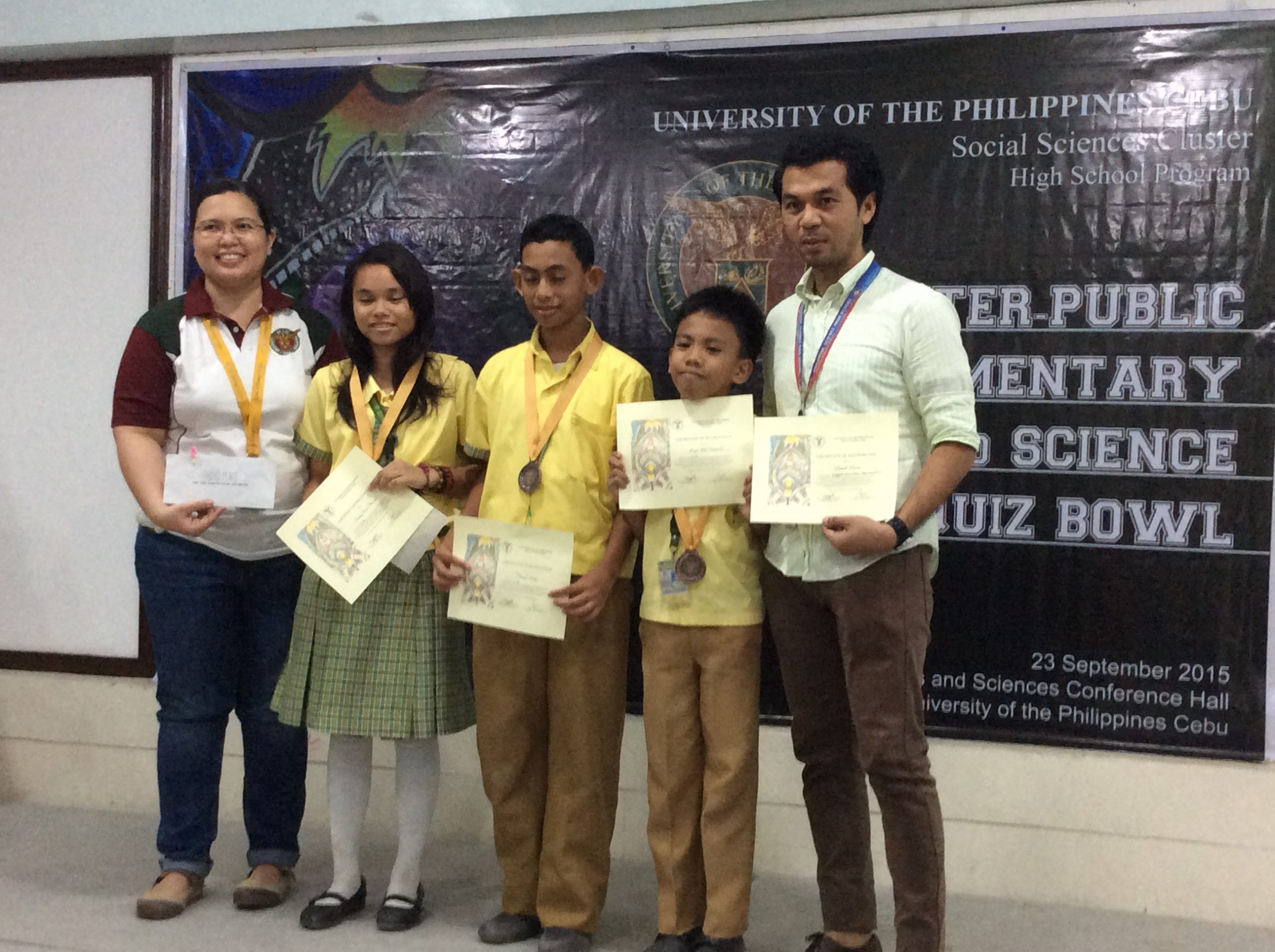 Third Place: Minglanilla Special Science Elementary School Contestants: ​Lindsay Marie Manlegro, Maxell Milay, Bryan Rod Montecillo Coach: Mr. Lornell Ramos